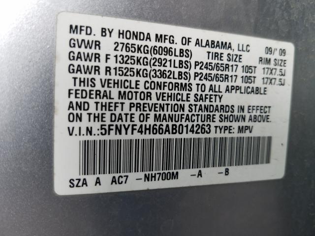 2010 HONDA PILOT EXL 5FNYF4H66AB014263