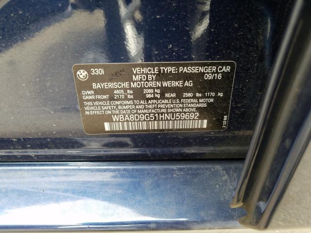 2017 BMW 330 XI WBA8D9G51HNU59692