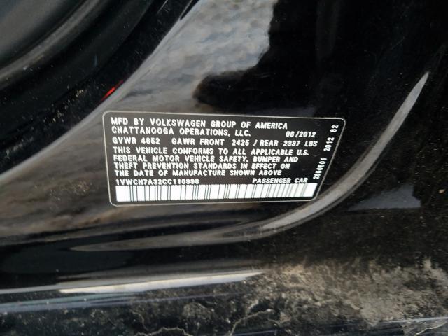 2012 VOLKSWAGEN PASSAT SEL 1VWCN7A32CC110998