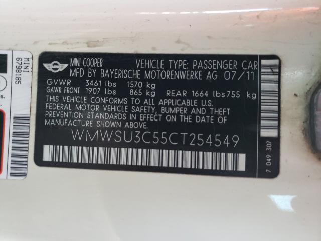 2012 MINI COOPER WMWSU3C55CT254549