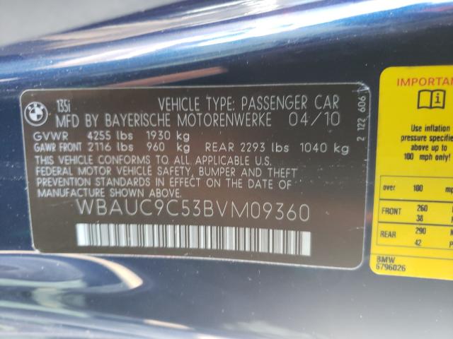 2011 BMW 135 I WBAUC9C53BVM09360