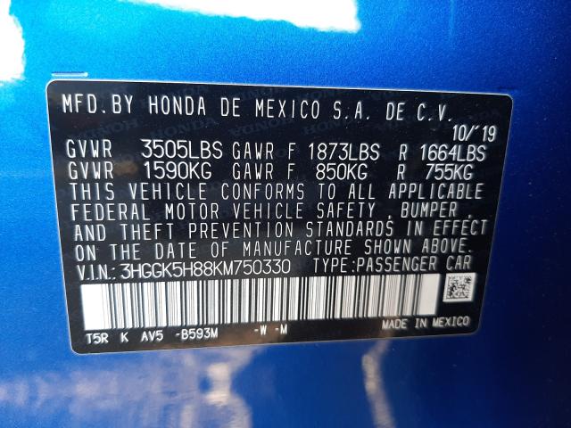 2019 HONDA FIT EX 3HGGK5H88KM750330