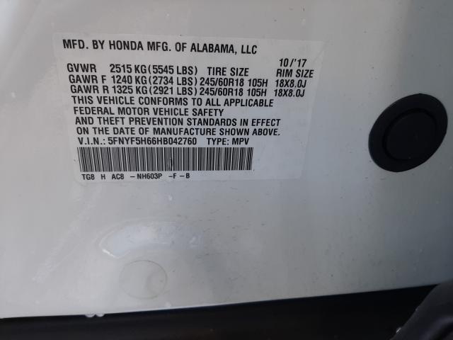 2017 HONDA PILOT EXL 5FNYF5H66HB042760