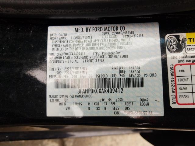 2010 FORD FUSION SPO 3FAHP0KCXAR409412