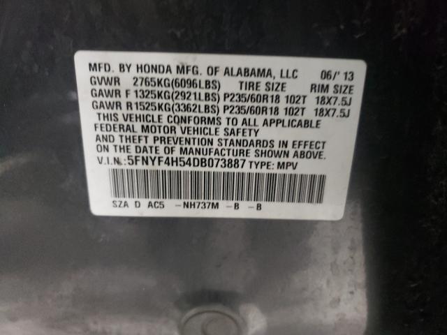 2013 HONDA PILOT EXL 5FNYF4H54DB073887
