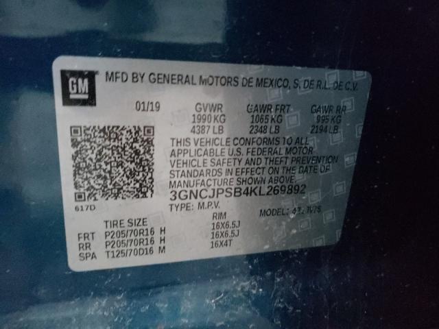 2019 CHEVROLET TRAX 1LT 3GNCJPSB4KL269892