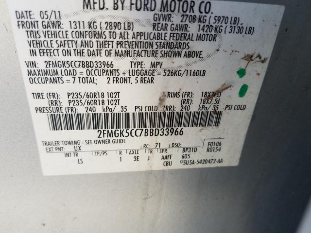 2011 FORD FLEX SEL 2FMGK5CC7BBD33966