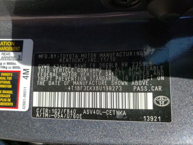 2011 TOYOTA CAMRY BASE 4T1BF3EKXBU198273