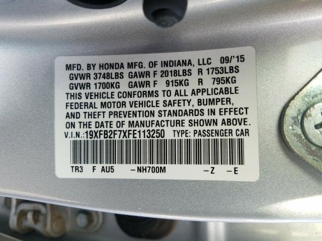 2015 HONDA CIVIC SE 19XFB2F7XFE113250
