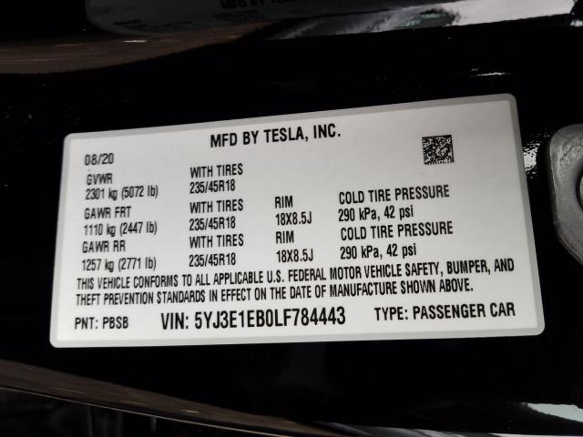 2020 TESLA MODEL 3 5YJ3E1EB0LF784443