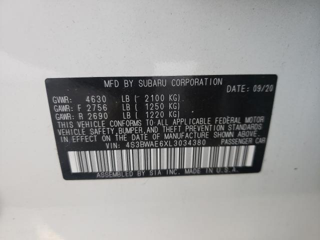 2020 SUBARU LEGACY PRE 4S3BWAE6XL3034380