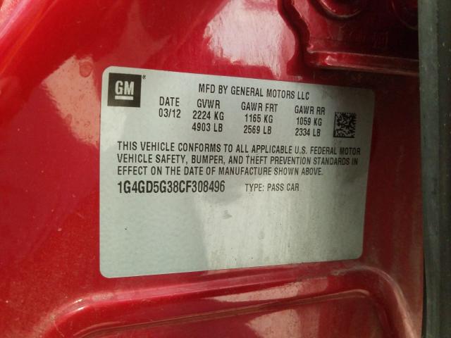 2012 BUICK LACROSSE P 1G4GD5G38CF308496