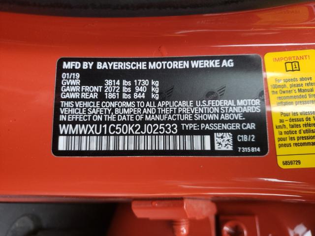 2019 MINI COOPER WMWXU1C50K2J02533