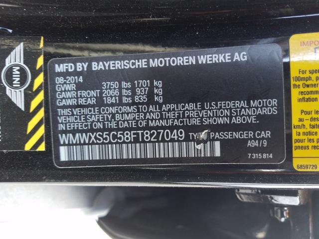 2015 MINI COOPER WMWXS5C58FT827049