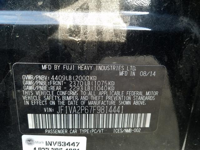 2015 SUBARU WRX STI JF1VA2P67F9814441