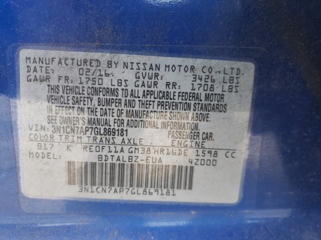 2016 NISSAN VERSA 3N1CN7AP7GL869181