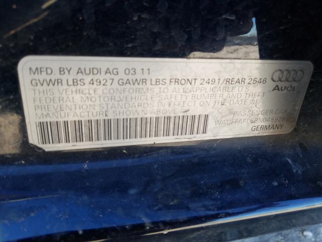 2011 AUDI A4 PREMIUM WAUFFAFL6BN048928