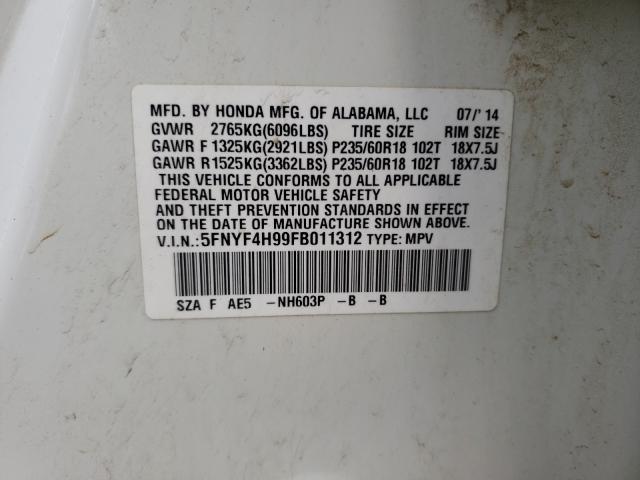 2015 HONDA PILOT TOUR 5FNYF4H99FB011312