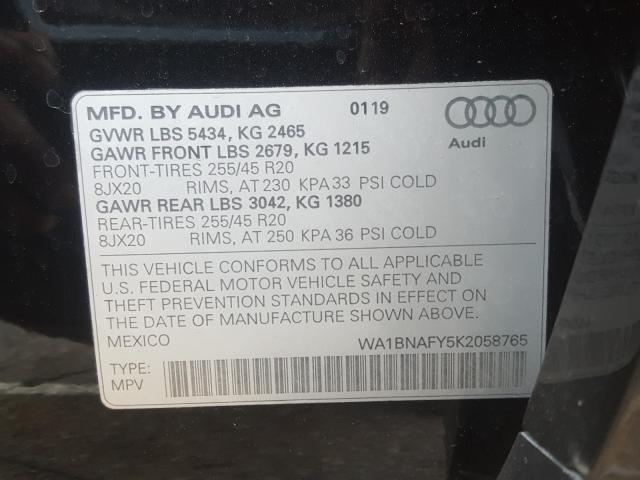 2019 AUDI Q5 PREMIUM WA1BNAFY5K2058765