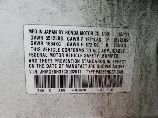 2012 HONDA FIT JHMGE8H37CS002011