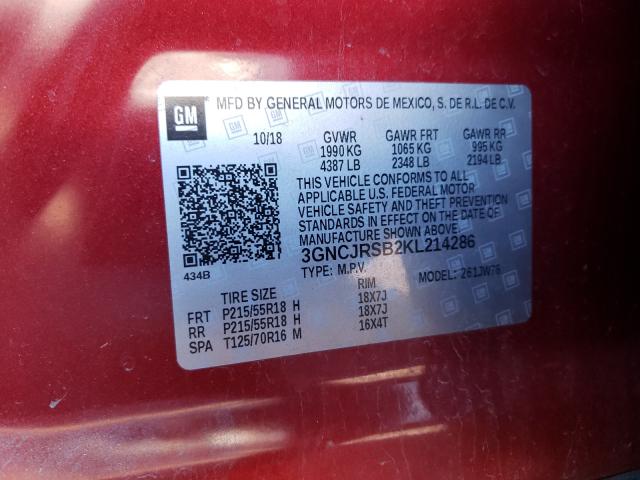 2019 CHEVROLET TRAX PREMI 3GNCJRSB2KL214286