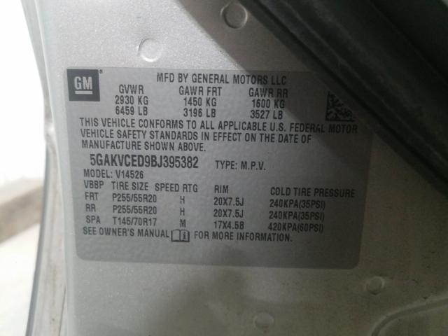 2011 BUICK ENCLAVE CX 5GAKVCED9BJ395382