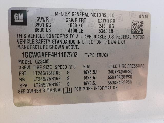 2017 CHEVROLET EXPRESS G2 1GCWGAFF4H1107503