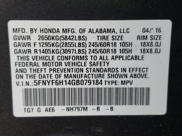 2016 HONDA PILOT LX 5FNYF6H14GB079184