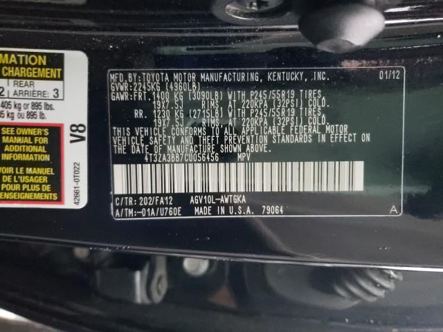 2012 TOYOTA VENZA LE 4T3ZA3BB7CU056456