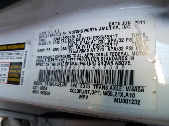 2011 MITSUBISHI ENDEAVOR L 4A4JN2AS2BE030648