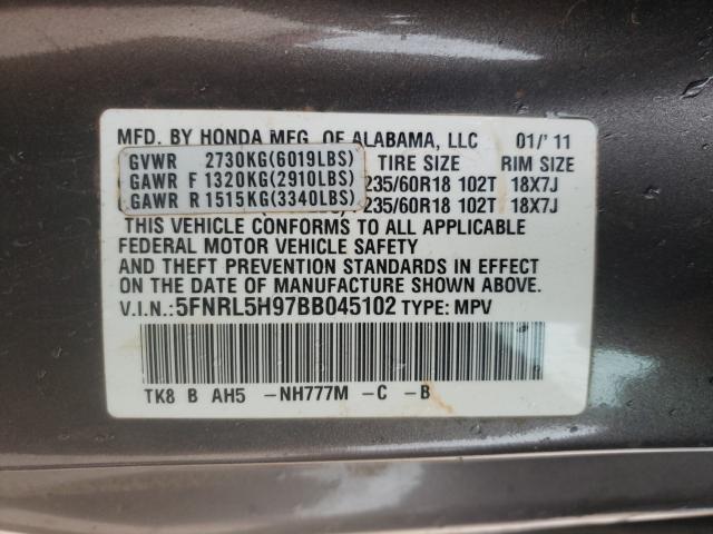 2011 HONDA ODYSSEY TO 5FNRL5H97BB045102