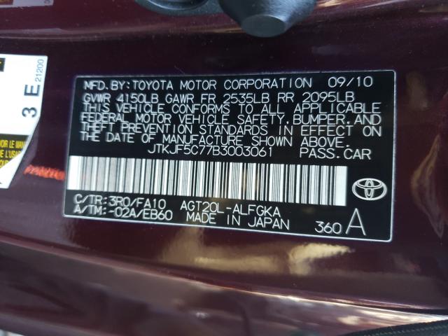 2011 TOYOTA SCION TC JTKJF5C77B3003061