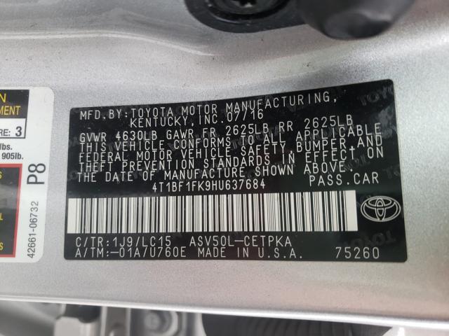 2017 TOYOTA CAMRY 4T1BF1FK9HU637684