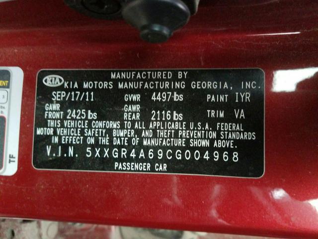 2012 KIA OPTIMA 5XXGR4A69CG004968