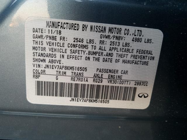 2019 INFINITI Q50 LUXE JN1EV7AP8KM516505