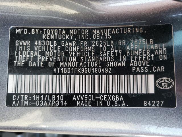 2016 TOYOTA CAMRY HYBR - 4T1BD1FK9GU180492