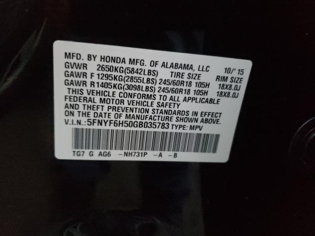 2016 HONDA PILOT EXL 5FNYF6H50GB035783