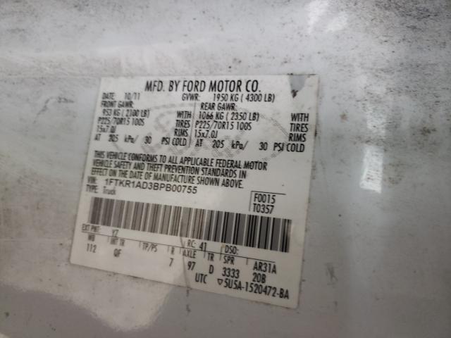 2011 FORD RANGER 1FTKR1AD3BPB00755