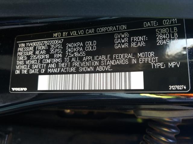 2011 VOLVO XC60 T6 YV4902DZ7B2200647