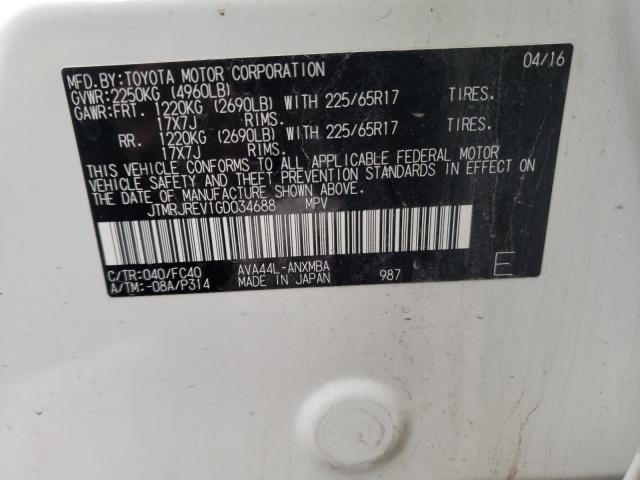 2016 TOYOTA RAV4 HV XL JTMRJREV1GD034688