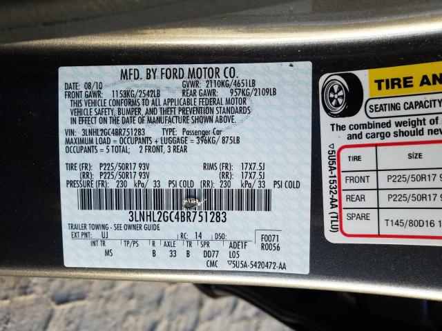 2011 LINCOLN MKZ 3LNHL2GC4BR751283