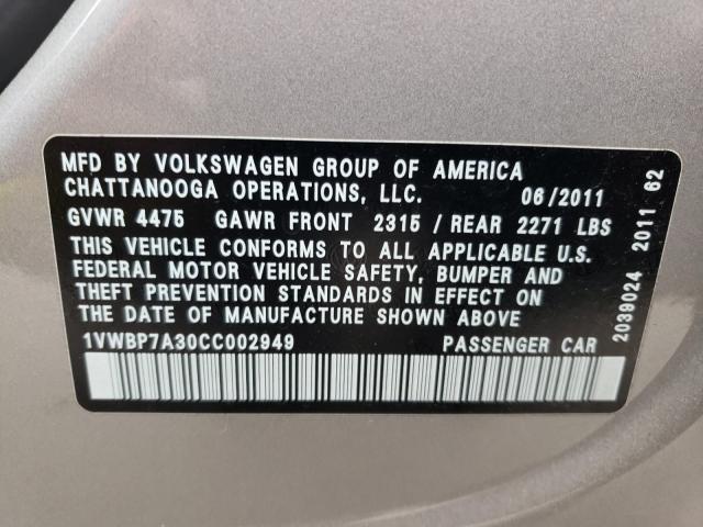 2012 VOLKSWAGEN PASSAT SE 1VWBP7A30CC002949