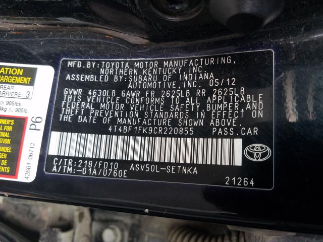 2012 TOYOTA CAMRY 4T4BF1FK9CR220855