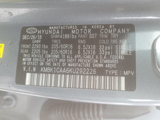 2019 HYUNDAI KONA SE KM8K1CAA6KU292226