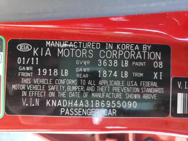 2011 KIA RIO BASE KNADH4A31B6955090
