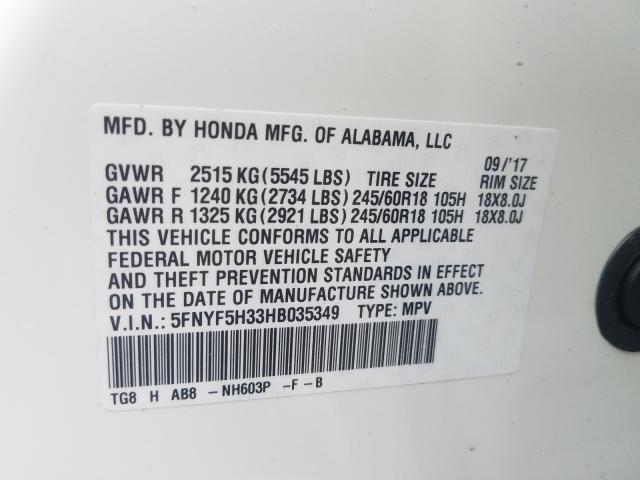 2017 HONDA PILOT EX 5FNYF5H33HB035349