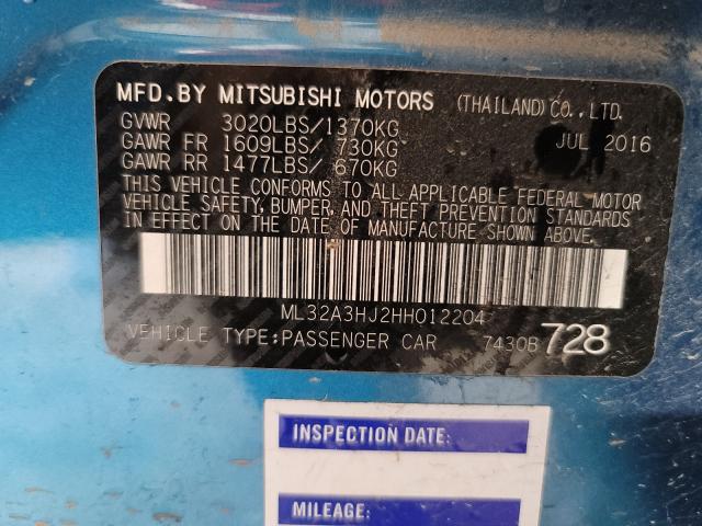 2017 MITSUBISHI MIRAGE ES ML32A3HJ2HH012204
