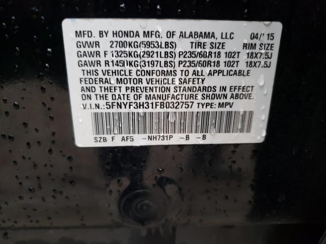 2015 HONDA PILOT SE 5FNYF3H31FB032757