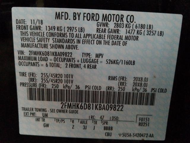 2019 FORD FLEX LIMIT 2FMHK6D81KBA09822