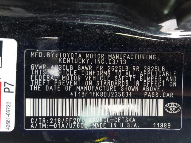 2013 TOYOTA CAMRY 4T1BF1FK8DU235634